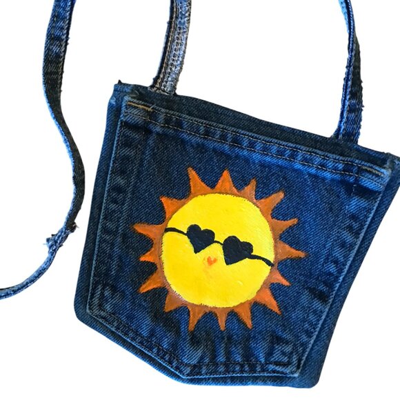 Handmade Crossbody Bag: Lake Girl Theme Cell Phone Holder, Recycled Denim Purse - Picture 8 of 11